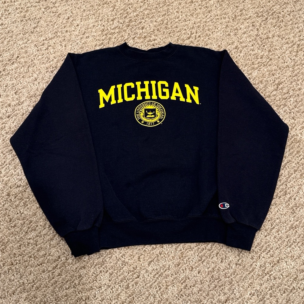 Champion Navy Blue Crewneck Sweatshirt with Michigan Logo
